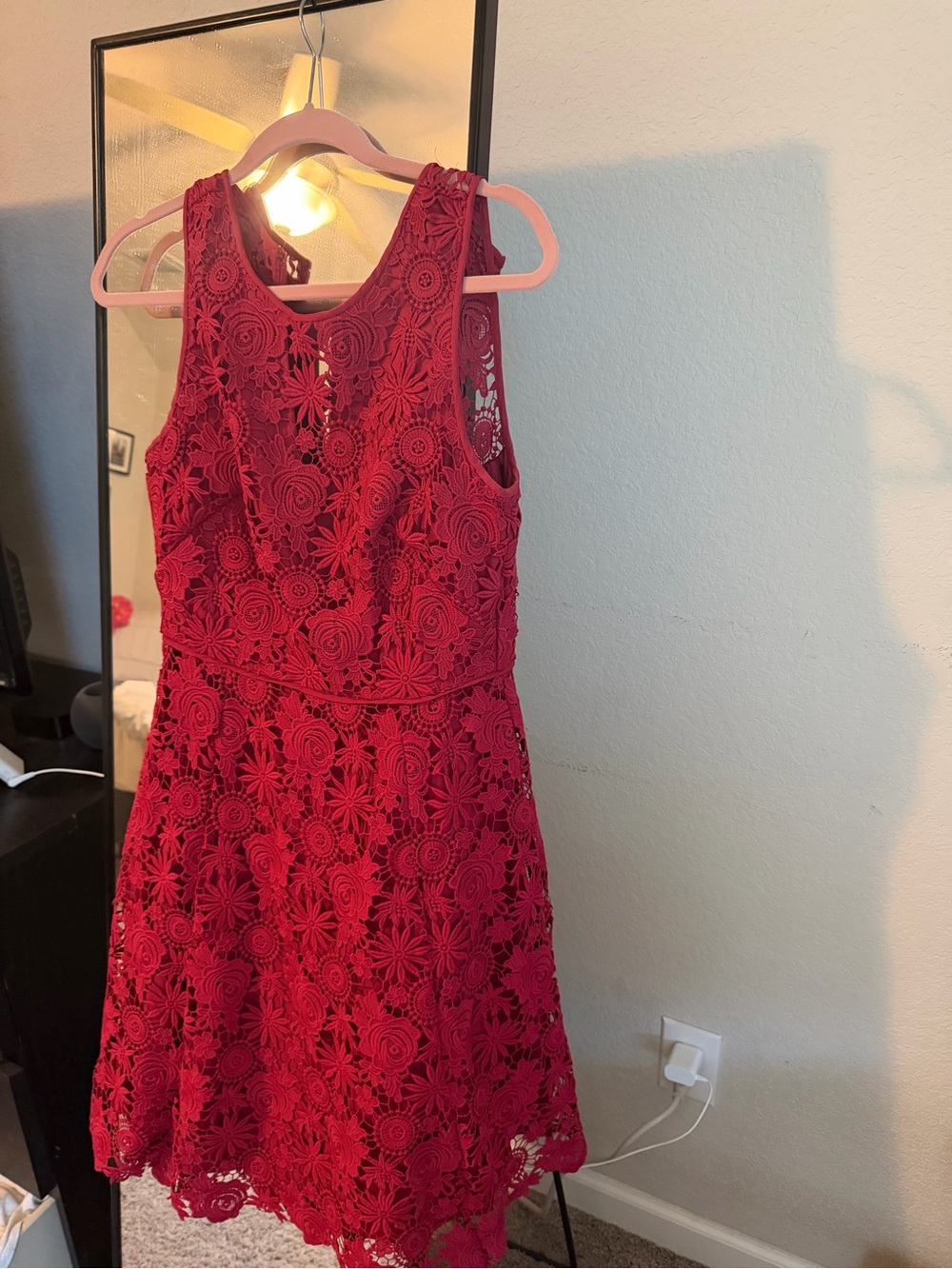 White House black market pink Floral Lace Sleeveless Mini Dress